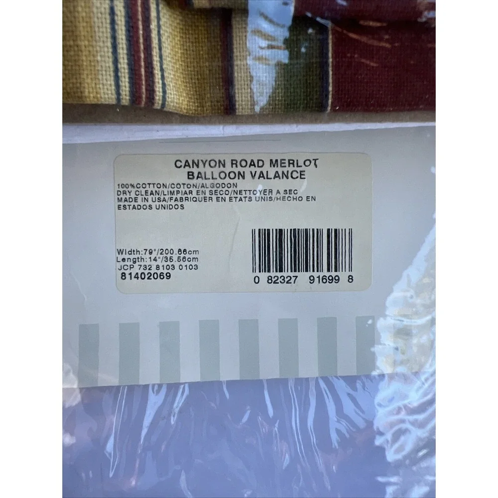 Waverly Canyon Road Merlot Striped Balloon Valance  Burgundy Tan Green 79x14 NEW